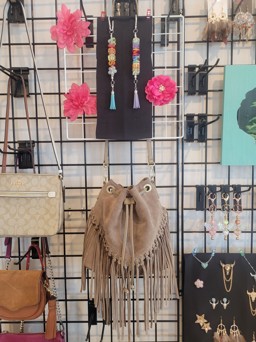Isadora Italy Fringed Suede Crossbody Hobo Bag Taupe Casual Boho Shoulder Bag